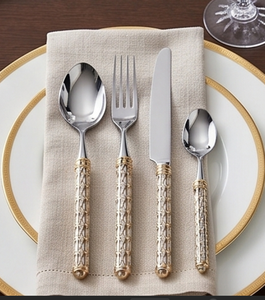 Ensemble de couverts élégants en métal avec poignées dorées, compatibles lave-vaisselle, ensemble de 4 couverts, vaisselle de mariage - Product Image 1