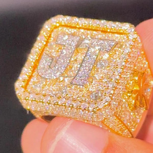 Luxury JT Moissanite Diamond Ring Custom Letter Hip Hop Ring Gold Plated Iced Out Jewelry Fashion Bling Ring For Men Women - Product Image 2