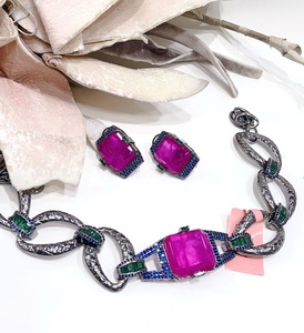 Ensemble collier et boucles d'oreilles pour femme, pierres CZ de qualité supérieure, pour fiançailles, anniversaire, mariage - Product Image 2