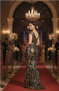 ชุดราตรีดีไซน์เนอร์คริสตัลโบว์คูตูร์ประดับลูกปัด แขนเสื้อโบว์ทรงเมอร์เมด ชุดราตรีหรูหราสไตล์โอตกูตูร์ ชุดเจ้าสาวและชุดราตรีสุดหรู - Product Image 3