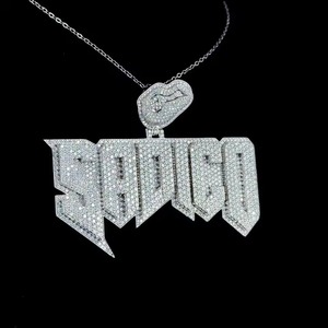 Pendentif Hip Hop de Luxe Personnalisé pour Homme, Bijoux Breloques Givrées, Moissanite VVS, Plaqué Or 18K, Argent Sterling 925, Lettre Initiale - Product Image 2