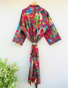 Robe Kimono Maxi Bohème pour Femme 100% Coton Faite à la Main, Imprimé Animal, Manches Mi-Longues, Ourlet Cache-Cœur, Respirante, Grande Taille, Idéale pour l'Été et le Quotidien - Product Image 5