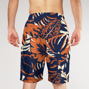 <b>Men's</b> Floral Print Board <b>Shorts</b> Quick Dry Drawstring Mid Waist Bermuda <b>Shorts</b> Casual Swimwear Orange Navy White <b>Pattern</b> - Product Image 2