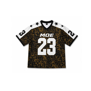 เสื้อฟุตบอลอเมริกันลายเสือดาวแฟชั่นฤดูร้อนขายส่ง เสื้อยืดโอเวอร์ไซส์แบบยูนิเซ็กซ์ แขนเสื้อตัดสี จำหน่ายจำนวนมาก - Product Image 2