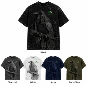 Camiseta Oversize Personalizada para Hombre con Estampado de Cuervo y Lavado Ácido, Estilo Casual de Verano, Hip Hop, Streetwear, Transpirable, 100% Algodón Tejido, Vintage - Product Image 5