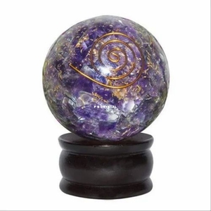 Sphère d'orgone en améthyste, boule de pierre précieuse faite à la main, portable, métaphysique, vente en gros, F S CRYSTAL du Gujarat, Inde - Product Image 1