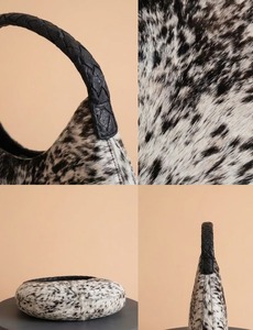 Sac à main hobo en cuir véritable motif vache avec poignée tressée, sac à bandoulière, sac de mode à porter sous le bras, capacité 1L, usage quotidien, marque OEM - Product Image 3
