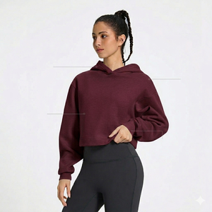 Sudadera con Capucha Corta de Invierno Personalizada para Mujer, Oversize, Hombros Caídos, Manga Larga Casual, Lisa, con Logotipo Frontal, Marca Privada OEM - Product Image 1