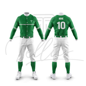 Uniforme de Béisbol para Hombre, Verde y Blanco, Jersey de Manga Larga con Logotipo Bordado, Poliéster Transpirable, Ropa para Todas las Temporadas - Product Image 3