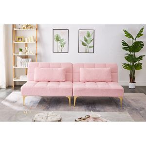 Divano Letto Rosa in Tessuto Teddy da 71 Pollici con Gambe in Metallo Dorato Convertibili e Funzione Futon - Product Image 2