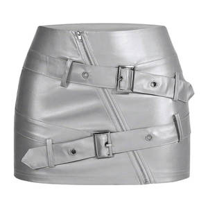 Minifalda de cuero PU para mujer con hebilla, cintura baja, cremallera duradera, ideal para verano y discoteca, venta al por mayor - Product Image 2