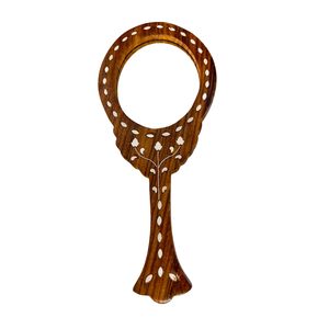 Espejo de Mano Ovalado de Madera Elegante y Ecológico Hecho a Mano |   Espejo de Maquillaje con Marco Tallado |   Espejo Decorativo Vintage |   11 - Product Image 2
