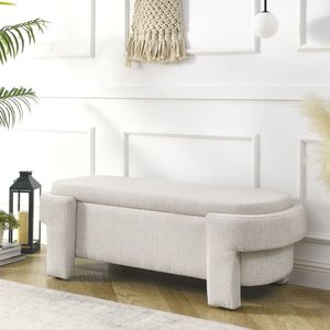 Panca Imbottita in Tessuto di Lino Beige con Ampio Spazio di Archiviazione 51,5 X 20,5 X 17 per Soggiorno, Ingresso, Camera da Letto - Product Image 1