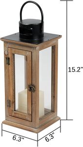 Farol de Vidrio y Madera Rústico, Decorativo, Estilo Rústico, con Asa de Metal, para Decoración del Hogar, Bodas y Patios - Product Image 5