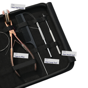 Kit de herramientas para extensiones de cabello en oro rosa para estilistas: removedor de microperlas, alicates de crimpado, herramientas de gancho y bucle, alicates para extensiones de cinta, peine. - Product Image 4
