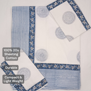 Premium Knnotted Earth White Blue Floral Jaipuri Indian Hand <b>Block</b> Printed 100% Cotton 3-Piece Classic Bedsheet Set All Season - Product Image 4