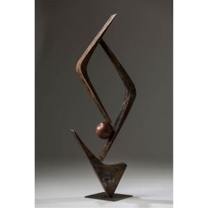Sculpture d'art métallique minimaliste contemporaine, décoration de table ou de sol, figurine géométrique créative en fer, décoration intérieure de luxe pour hall d'hôtel - Product Image 1