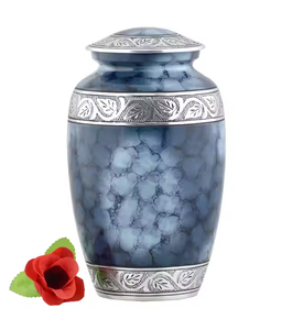 Elegant Teal Blue Pebble Texture Metal Cremation Urn for Human Ashes with Handcrafted Silver Floral Border <b>Memorial</b> <b>Keepsake</b> - Product Image 2
