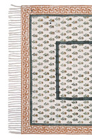 Tapis Dhurrie en coton vert imprimé au bloc, antidérapant, fait main, lavable, à tissage plat, pour salon, chambre et zone de prière