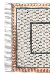 Green Cotton Block Printed Anti Slip Handmade Washable <b>Flat</b> Weave Dhurrie <b>Rug</b> for Living Room Bedroom Prayer Area - Product Image 2