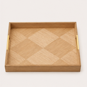 Bandeja de Servir de Madera de Roble Blanco Europeo Hecha a Mano con Incrustaciones de Marquetería Art Deco, Bandeja de Mesa de Centro con Patrón Geométrico Premium - Product Image 1