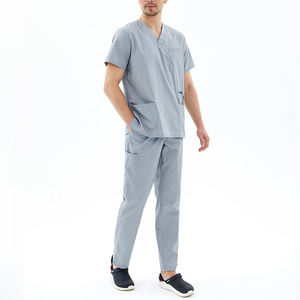High Quality Men's Woven 100% Cotton Gray <b>Scrub</b> <b>Set</b> for Hospital Use with Elasticity - Product Image 3