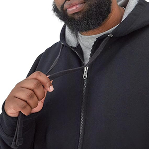 Men's <b>Black</b> Hooded Zip-Up Sweatshirt Regular Fit Casual Autumn Wear 100% Cotton <b>Fleece</b> Knitted Solid Color - Product Image 5