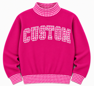 Sweat-shirt à col montant en gingham, personnalisable pour l'école et le collège, vente en gros, OEM ODM - Product Image 3