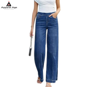 Durable Material High Quality Women's <b>Jeans</b> Trousers Casual Wear <b>Elastic</b> <b>Waist</b> Straight <b>Jeans</b> Pants - Product Image 5