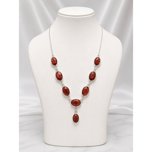 สร้อยคอพลอยโกลด์สโตนสีแดงธรรมชาติทรงรี เงินแท้ 925 งานแฮนด์เมด เครื่องประดับหรูหราสำหรับผู้หญิง แฟชั่นและสวมใส่ได้ทุกวัน - Product Image 1