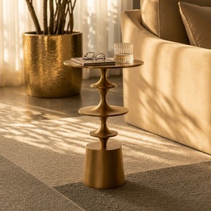 GAther Around Modern <b>Round</b> Coffee <b>Table</b> Brass Metal Base Midcentury Design Living Room Furniture Decorative Accent <b>Table</b> - Product Image 3