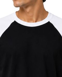 Manufacturer Black And <b>White</b> Raglan T Shirt For Men Short Sleeve Crew Neck Cotton <b>Tee</b> Custom Casual Streetwear Color Block Top - Product Image 5
