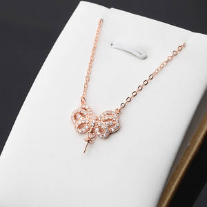 Collar con Colgante de Plata S925 para Mujer, Conjunto de Colgante de Lazo con Circonita Doble y Soporte para Collar de Perlas DIY 337 - Product Image 2