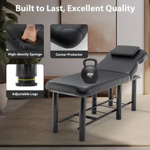 Cama de Salón Profesional Negra Ajustable con Reposacabezas Extraíble, Estante Inferior de Almacenamiento y Capa de Espuma Viscoelástica, Mesa y Cama de Masaje - Product Image 6
