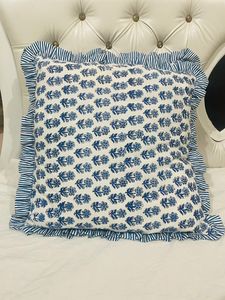 Dolly Enterprises Handmade Cotton Luxury Floral Block Print Throw <b>Pillow</b> Cover Ruffle Edge Boho <b>Sofa</b> Cushion Case Zipper Closure - Product Image 4