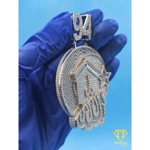 Grand pendentif Allah serti de diamants avec numéro personnalisé 94, diamant baguette, étoile, diamant simulé, bijoux hip hop pour hommes - Product Image 2