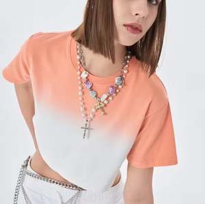 Camiseta de Diseño Elegante de Dos Tonos con Estampado Tie-Dye, Camiseta Lisa Naranja y Blanca de Alta Calidad con Mis Logotipos - Product Image 6