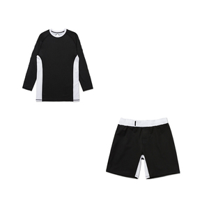 Conjunto de Artes Marciales Mixtas, Camiseta Negra de Manga Larga con Paneles Blancos, Pantalones Cortos de Secado Rápido, Corte Regular, Unisex para Adultos - Product Image 1