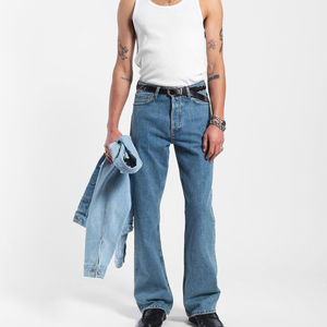 Jeans évasés pour hommes, coupe bootcut, non extensibles, en denim élégant délavé, vente en gros, pantalons de mode été-automne - Product Image 3