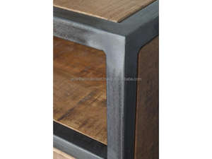 Mesa de Noche Industrial de Madera Maciza de Mango con Estructura Metálica |   Mesita de Noche Moderna con 2 Cajones y Estante Abierto para Almacenamiento | - Product Image 2