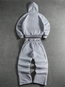 Unisex Gray Hooded Tracksuit Full Sleeve Solid Color Casual Sweatshirt Elastic Waist Pants Breathable Midweight <b>Jogging</b> <b>Suit</b> - Product Image 4