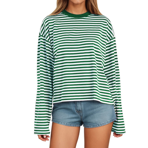 T-shirt femme rayé à manches longues en viscose et coton, prêt pour le voyage, résistant aux plis, séchage rapide, design léger et pliable - Product Image 2