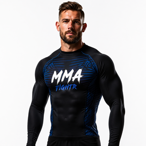 เสื้อรัดกล้ามเนื้อ MMA แบบพรีเมียมสั่งทำพิเศษ ขายส่ง พิมพ์ลายแบบ Sublimation โพลีเอสเตอร์ เสื้อฝึกซ้อม BJJ ยิวยิตสู แห้งเร็ว ป้องกันแบคทีเรีย - Product Image 2