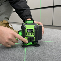 Niveau laser mural omnidirectionnel 4D à 16 points, auto-nivelant, rotation verte à 360°, alimenté par batterie au lithium, kit d'outils