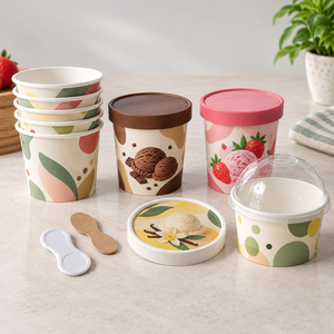 Gobelets à crème glacée écologiques biodégradables en matériaux recyclés 500 ml, papier alimentaire à paroi simple, imprimés numériquement, jetables - Product Image 1