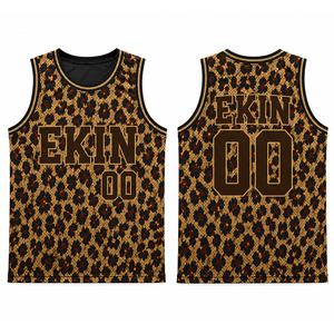 Maillot de basket-ball unisexe personnalisé 2025, motif léopard 3D marron doré, respirant, 100% polyester, design rétro, impression numérique, Laker - Product Image 1