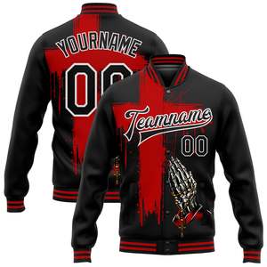 Custom Printed Varsity <b>Jacket</b> <b>Men</b> Plus Size Street Style Black Red Skeleton Prayer Design Heat-Transfer Printed Quick Dry - Product Image 1