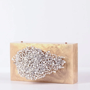 Pochette élégante en résine, très demandée, de luxe, écologique, peinte à la main, sac carré avec longue décoration de perles, artisanat en résine - Product Image 5