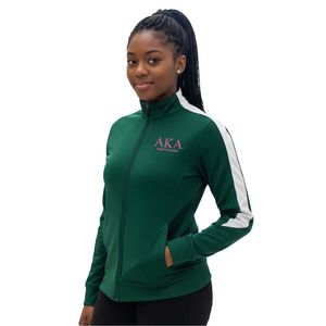 Green Women Full Zip <b>Track</b> <b>Jacket</b> with Pink Embroidered Logo Long Sleeve Athletic Casual Sports Outerwear Comfortable Fashion - Product Image 1