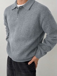 Cardigan à col pour homme, style décontracté haut de gamme, automne/hiver, couche de base intérieure, tricot respirant uni - Product Image 2
